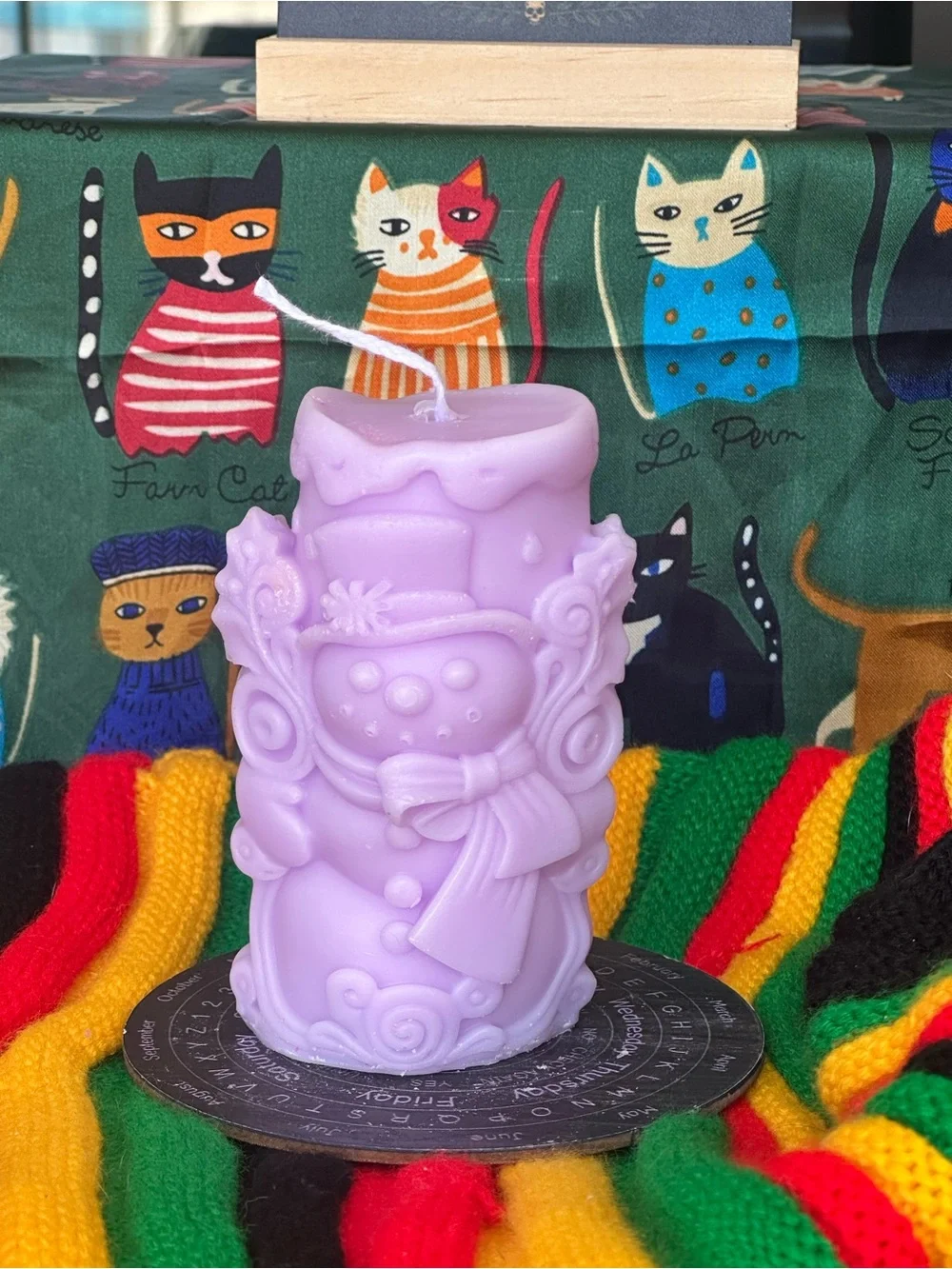 Enchanted Lavender Snowman Pillar Candle